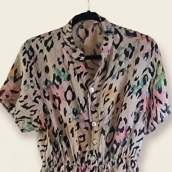 Anna Melani Italy 100% Linen Leopard Floral Button Up MIDI Dress Size Large - Picture 6 of 9